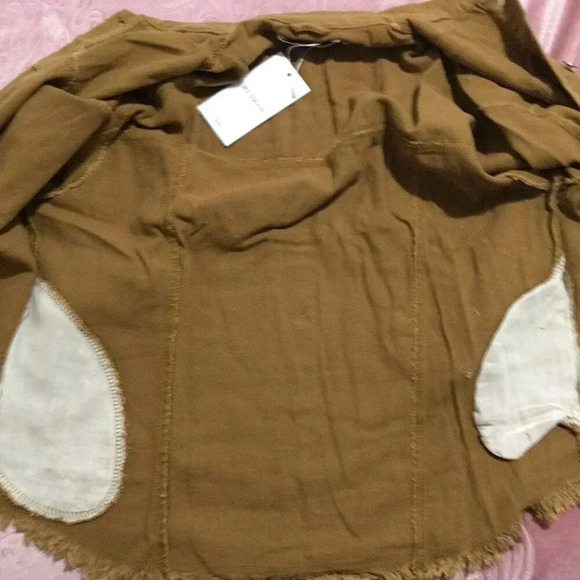 Jacket Brown Raw Edge 100% Cotton Casual Minimalis | size L - Picture 3 of 5